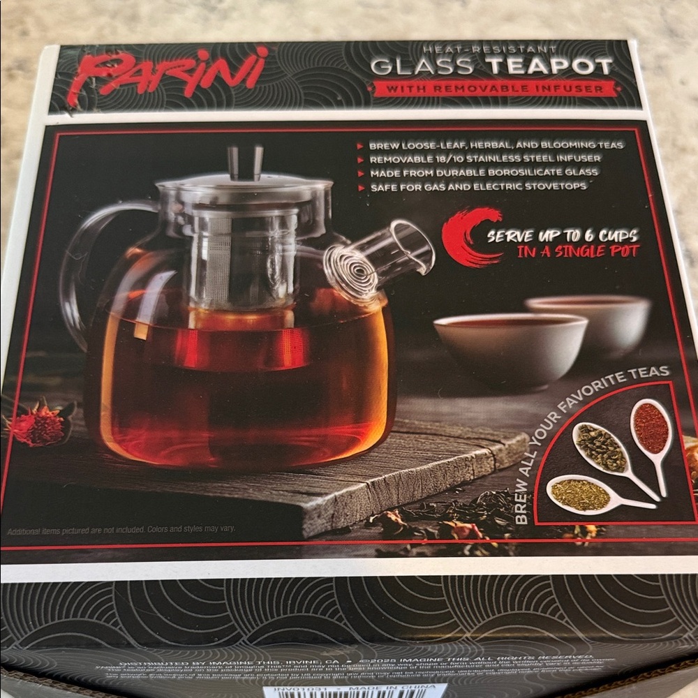 Parini Heat-Resistant Glass Teapot with Infuser - Clear